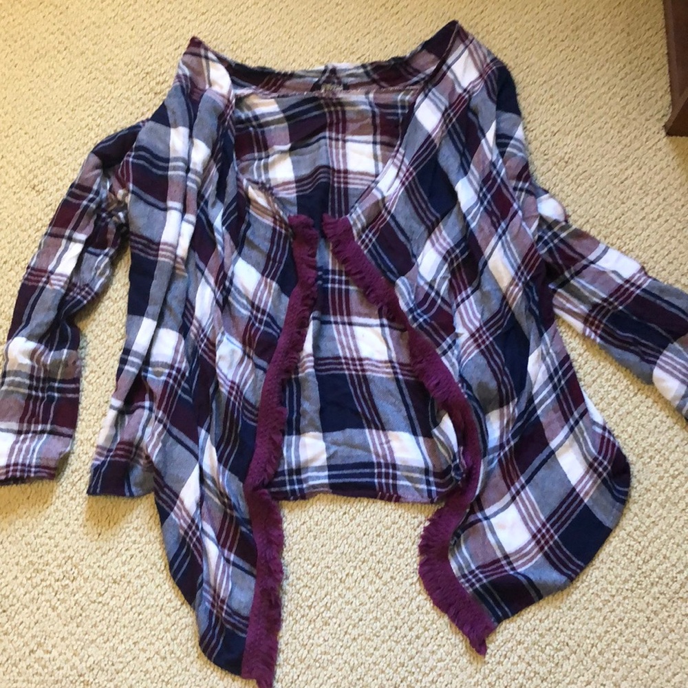 Plaid draping cardigan